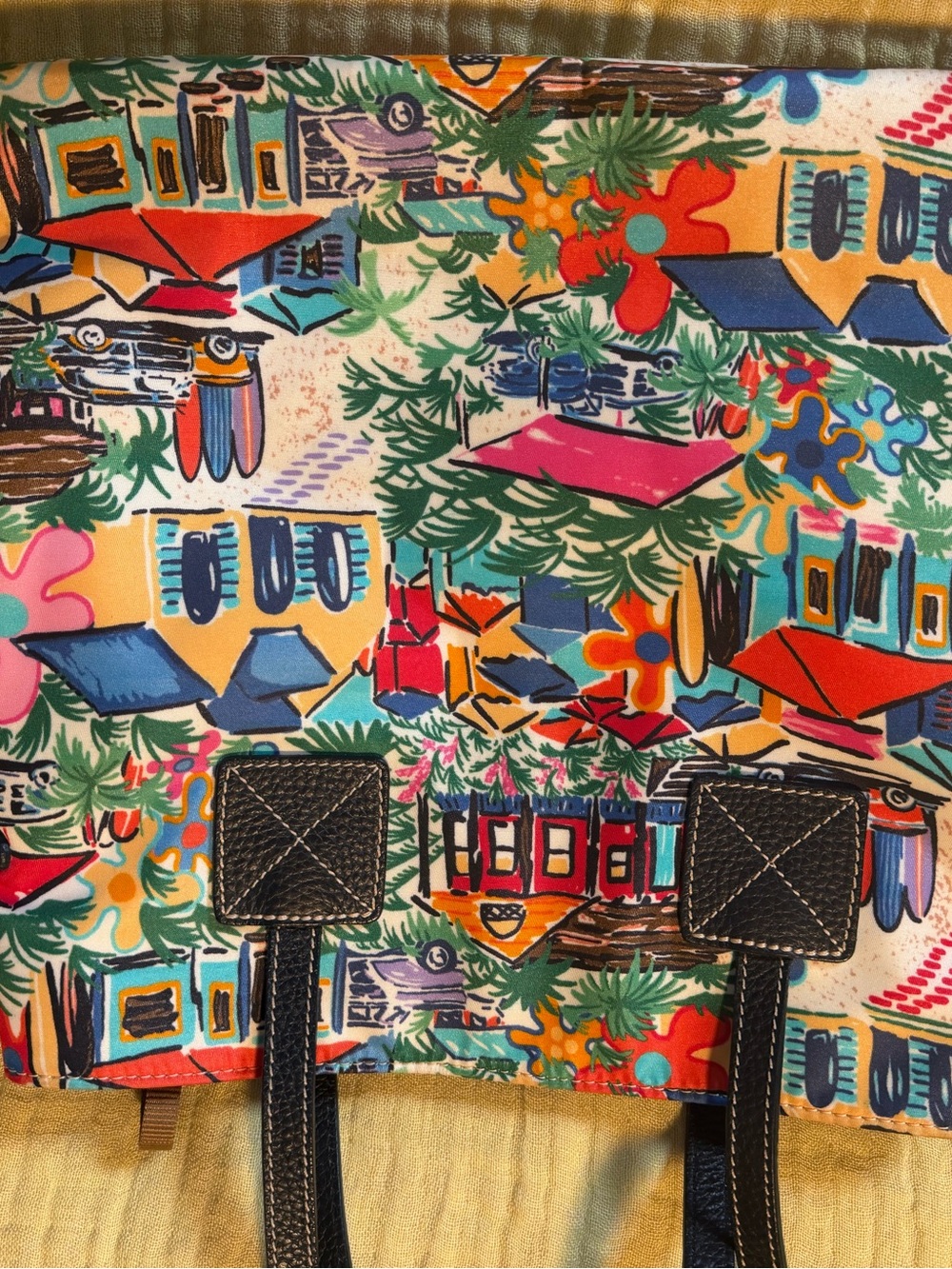 Dooney & Bourke Tropical Island Print Tote Shoulder Bag Colorful Resort Scene - Picture 7 of 16